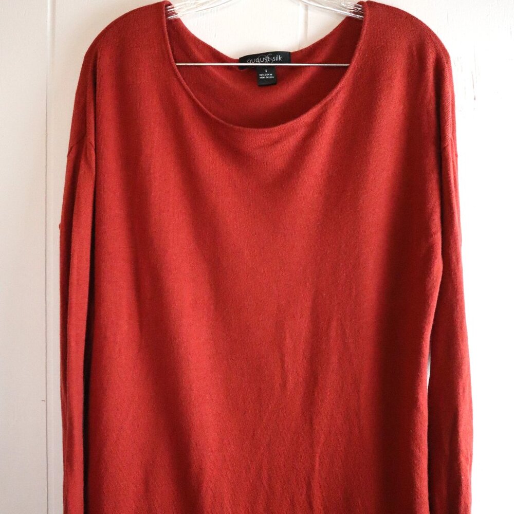 August Silk Rust Orange Long Sleeve Light Sweater Crew Neck Womens Small
